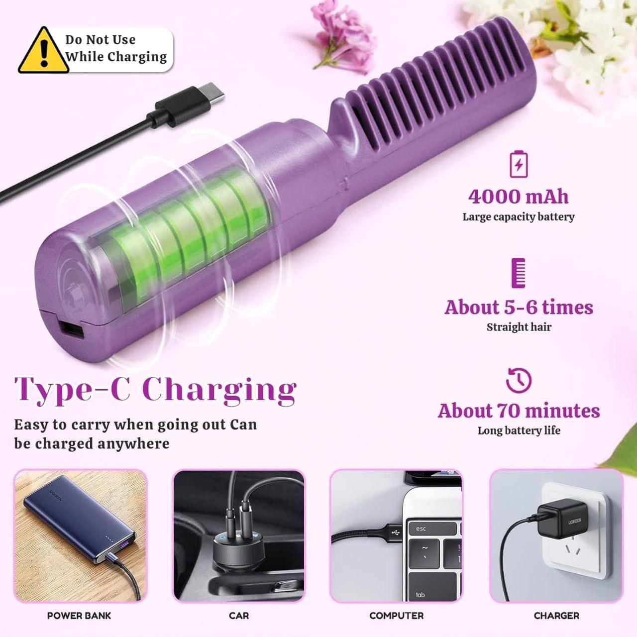 Mini flix Portable Mini Hair Straightener Cordless Rechargeable Mini Adjustable Hair Straightener