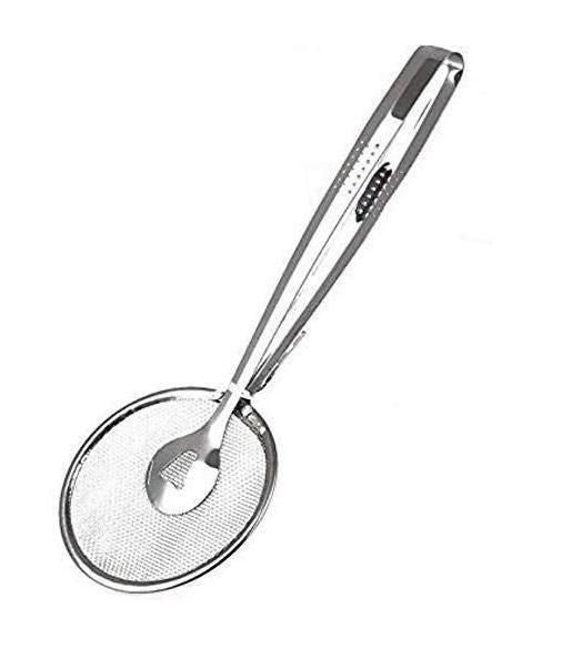 Stainless Steel 2 in 1 Fry Tool Filter Spoon Snack Strainer with Clip