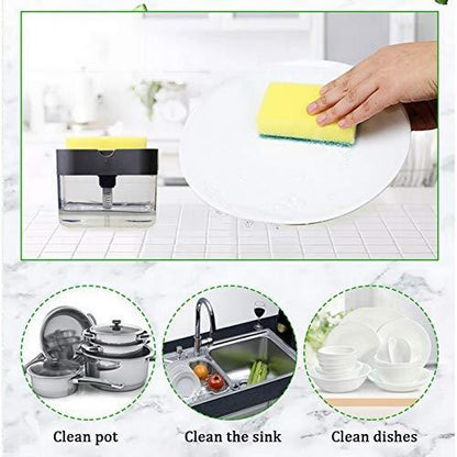 2 in 1 Soap Dispenser  With Microfibre Wash Dust Cleaning Gloves