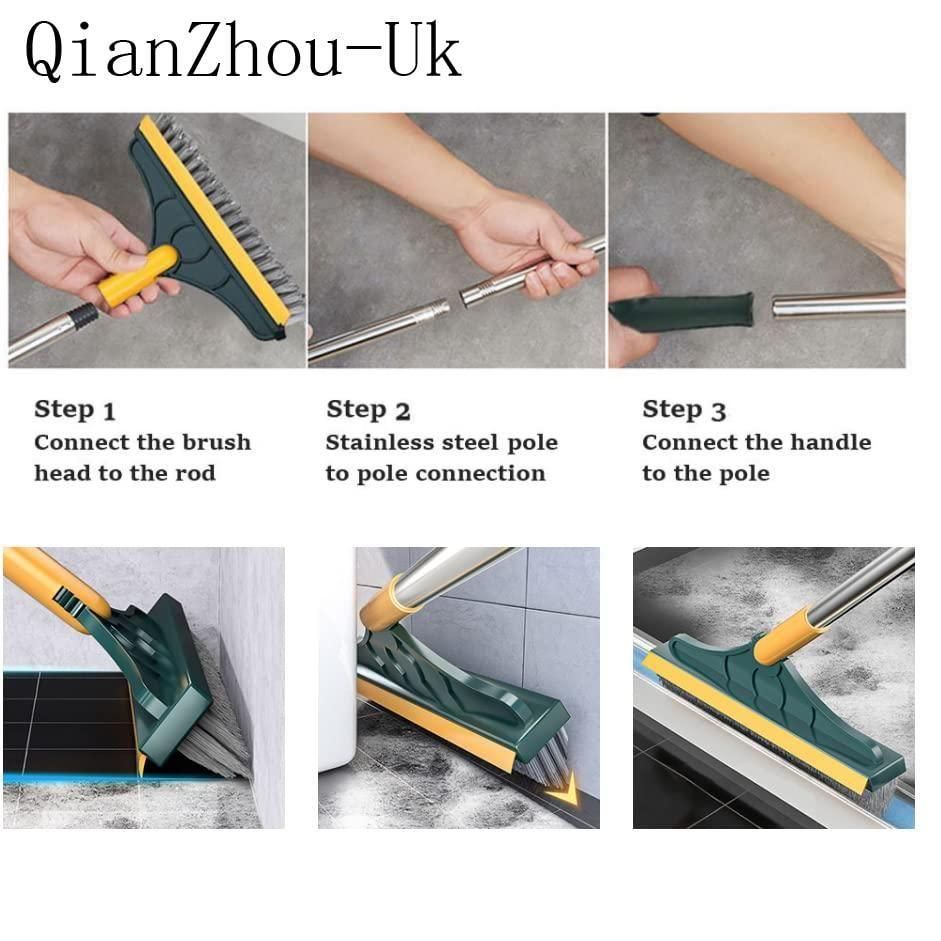 Floor Brush- 2 In 1 Long Handle Wiper Stiff Bristle Floor Brush