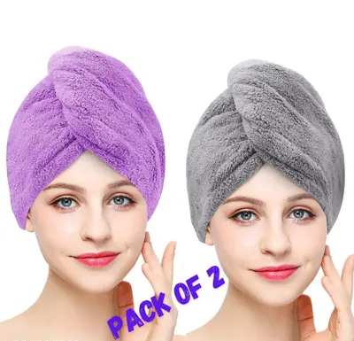 Stylish Hair Towel Wrap Turban Microfiber, Hair Drying Towels Quick Dry Hair Pack Of 2